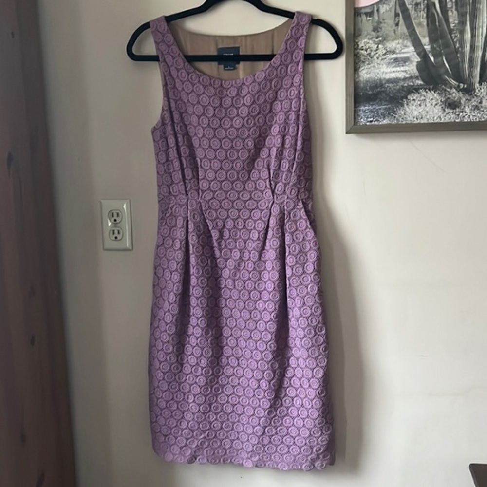 Anthro | Maeve Dusty Lilac “Gathered Lace” Eyelet Dress Size 2 Euro Summer - Picture 2 of 10